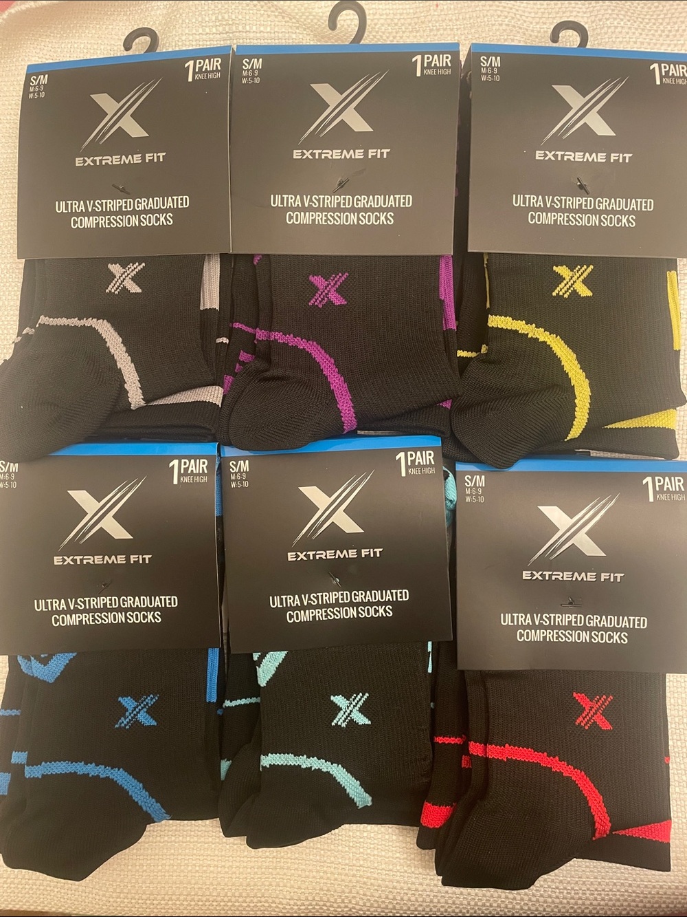 Set of 6prs Ultra-V Knee-High Compression Socks 15-20mmHg unisex size S/M New